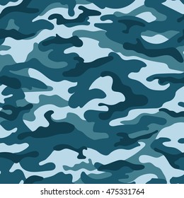 Military camouflage seamless pattern, blue colors. Vector illustration