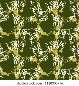 Military camouflage seamless pattern in different shades of green color. Seamless repeat forest camouflage pattern, usable as camoflauge print, bright backdrop, background etc.