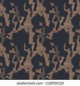 Military Camouflage Seamless Pattern In Different Shades Of Brown Color. Seamless Repeat Forest Or Uban Camouflage Pattern, Usable As Camoflauge Print, Bright Backdrop, Background Etc.