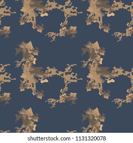 Military camouflage seamless pattern in different shades of brown and blue colors. Seamless repeat uban camouflage pattern, usable as camoflauge print, bright backdrop, background etc.