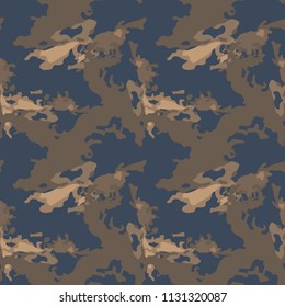 Military camouflage seamless pattern in different shades of brown and blue colors. Seamless repeat uban camouflage pattern, usable as camoflauge print, bright backdrop, background etc.