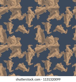 Military camouflage seamless pattern in different shades of brown and blue colors. Seamless repeat uban camouflage pattern, usable as camoflauge print, bright backdrop, background etc.