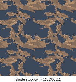 Military camouflage seamless pattern in different shades of brown and blue colors. Seamless repeat uban camouflage pattern, usable as camoflauge print, bright backdrop, background etc.