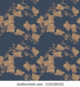 Military camouflage seamless pattern in different shades of brown and blue colors. Seamless repeat uban camouflage pattern, usable as camoflauge print, bright backdrop, background etc.