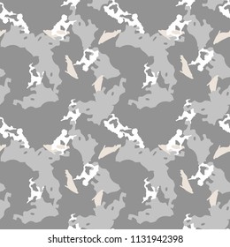 Military camouflage seamless pattern in different shades of grey and beige colors. Seamless repeat uban camouflage pattern, usable as winter camoflauge print, bright backdrop, background etc.