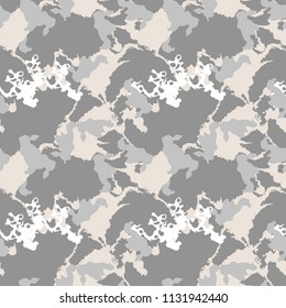 Military camouflage seamless pattern in different shades of grey and beige colors. Seamless repeat uban camouflage pattern, usable as winter camoflauge print, bright backdrop, background etc.