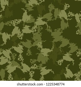 Military camouflage seamless pattern in different shades of green color. Forest camo repeat background. Usable as summer camoflauge textile print for paintball or strikeball, backdrop etc.