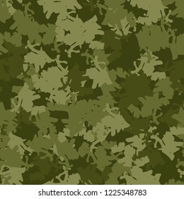 Military camouflage seamless pattern in different shades of green color. Forest camo repeat background. Usable as summer camoflauge textile print for paintball or strikeball, backdrop etc.