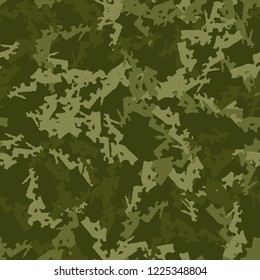 Military camouflage seamless pattern in different shades of green color. Forest camo repeat background. Usable as summer camoflauge textile print for paintball or strikeball, backdrop etc.