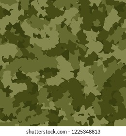 Military Camouflage Seamless Pattern In Different Shades Of Green Color. Forest Camo Repeat Background. Usable As Summer Camoflauge Textile Print For Paintball Or Strikeball, Backdrop Etc.