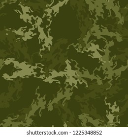 Military camouflage seamless pattern in different shades of green color. Forest camo repeat background. Usable as summer camoflauge textile print for paintball or strikeball, backdrop etc.