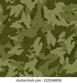 Military camouflage seamless pattern in different shades of green color. Forest camo repeat background. Usable as summer camoflauge textile print for paintball or strikeball, backdrop etc.