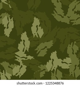 Military camouflage seamless pattern in different shades of green color. Forest camo repeat background. Usable as summer camoflauge textile print for paintball or strikeball, backdrop etc.