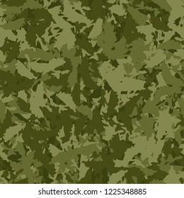 Military camouflage seamless pattern in different shades of green color. Forest camo repeat background. Usable as summer camoflauge textile print for paintball or strikeball, backdrop etc.