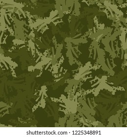 Military camouflage seamless pattern in different shades of green color. Forest camo repeat background. Usable as summer camoflauge textile print for paintball or strikeball, backdrop etc.