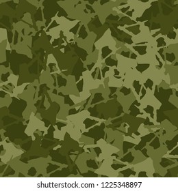 Military camouflage seamless pattern in different shades of green color. Forest camo repeat background. Usable as summer camoflauge textile print for paintball or strikeball, backdrop etc.