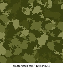 Military camouflage seamless pattern in different shades of green color. Forest camo repeat background. Usable as summer camoflauge textile print for paintball or strikeball, backdrop etc.