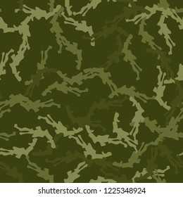 Military camouflage seamless pattern in different shades of green color. Forest camo repeat background. Usable as summer camoflauge textile print for paintball or strikeball, backdrop etc.