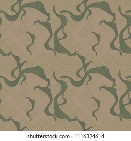 Military camouflage seamless pattern in green, khaki, olive and brown colors. Rhombic grid camo repeat background. Usable as camoflauge textile print, backdrop, wallpaper etc.