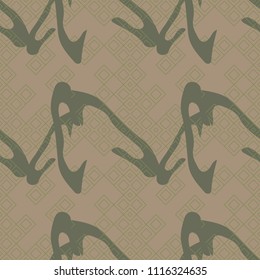 Military camouflage seamless pattern in green, khaki, olive and brown colors. Rhombic grid camo repeat background. Usable as camoflauge textile print, backdrop, wallpaper etc.
