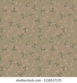 Military camouflage seamless pattern in green, beige and brown colors. Rhombic grid camo repeat background. Usable as camoflauge textile print, backdrop, wallpaper etc.