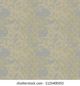 Military camouflage seamless pattern in green, beige and grey colors. Rhombic grid camo repeat background. Usable as camoflauge textile print, backdrop, wallpaper etc.