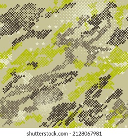 Military camouflage seamless pattern with halftone effect