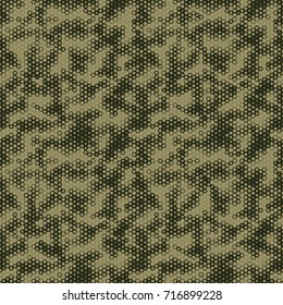 Military Camouflage Seamless pattern, Hexagonal grid background. Fashionable abstract geometric Snake skin style Green camo. Vector