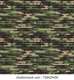 Military camouflage seamless pattern in irregular rounded lines style. Modern fashion fabric texture background. Color the wooden tone of green
