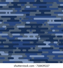 Military camouflage seamless pattern in irregular rounded lines style. Modern fashion fabric texture background. The Color in Navy tone of blue