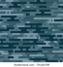 Military camouflage seamless pattern in irregular rounded lines style. Modern fashion fabric texture background. The Color in Navy tone of blue. Vector illustration