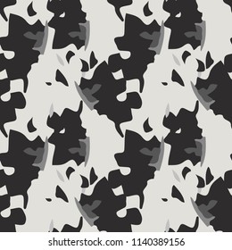 Military camouflage seamless pattern in ivory-white and different shades of grey color. Seamless repeat UFO camouflage pattern, usable as winter camoflauge urban print, bright backdrop, background etc