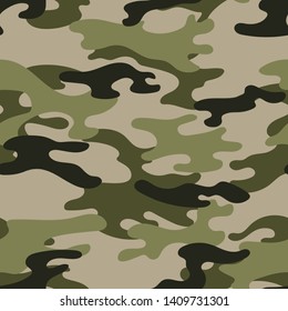 Military camouflage seamless pattern. Khaki texture. Trendy background. Abstract color vector illustration. For design wallpaper, wrapping paper, fabric.