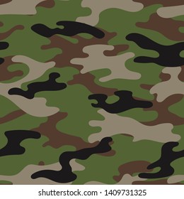 Military camouflage seamless pattern. Khaki texture. Trendy background. Abstract color vector illustration. For design wallpaper, wrapping paper, fabric.