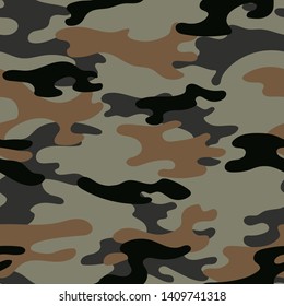 Military camouflage seamless pattern. Khaki texture. Trendy background. Abstract color vector illustration. For design wallpaper, wrapping paper, fabric.