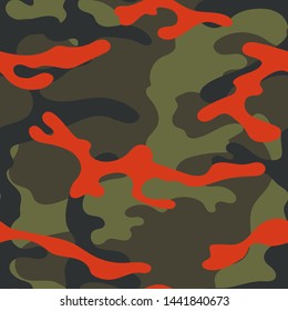 Military camouflage seamless pattern. Khaki texture. Trendy background. Abstract color vector illustration. For design wallpaper, wrapping paper, fabric.