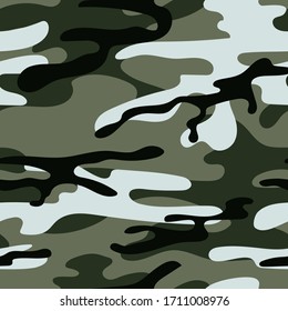 Military camouflage seamless pattern. Khaki texture. Trendy background. Abstract color vector illustration. For design wallpaper, wrapping paper, fabric.