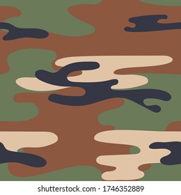 Military camouflage seamless pattern. Khaki texture. Trendy background. Abstract color vector illustration. For design wallpaper, fabric, wrapping paper.