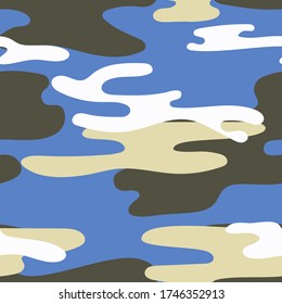 Military camouflage seamless pattern. Khaki texture. Trendy background. Abstract color vector illustration. For design wallpaper, fabric, wrapping paper.