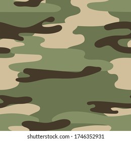 Military camouflage seamless pattern. Khaki texture. Trendy background. Abstract color vector illustration. For design wallpaper, fabric, wrapping paper.