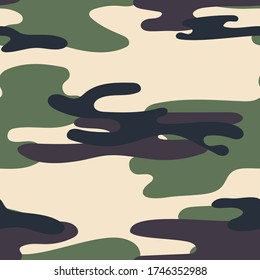 Military camouflage seamless pattern. Khaki texture. Trendy background. Abstract color vector illustration. For design wallpaper, fabric, wrapping paper.