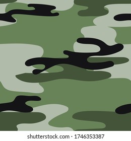 Military camouflage seamless pattern. Khaki texture. Trendy background. Abstract color vector illustration. For design wallpaper, fabric, wrapping paper.