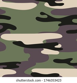 Military camouflage seamless pattern. Khaki texture. Trendy background. Abstract color vector illustration. For design wallpaper, fabric, wrapping paper.