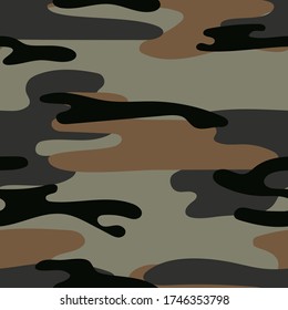 Military camouflage seamless pattern. Khaki texture. Trendy background. Abstract color vector illustration. For design wallpaper, fabric, wrapping paper.