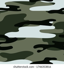 Military camouflage seamless pattern. Khaki texture. Trendy background. Abstract color vector illustration. For design wallpaper, fabric, wrapping paper.