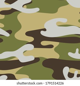 Military camouflage seamless pattern. Khaki texture. Trendy background. Abstract color vector illustration. For design wallpaper, wrapping paper, fabric.