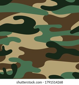 Military camouflage seamless pattern. Khaki texture. Trendy background. Abstract color vector illustration. For design wallpaper, wrapping paper, fabric.