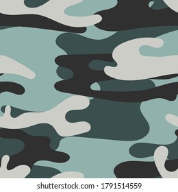 Military camouflage seamless pattern. Khaki texture. Trendy background. Abstract color vector illustration. For design wallpaper, wrapping paper, fabric.