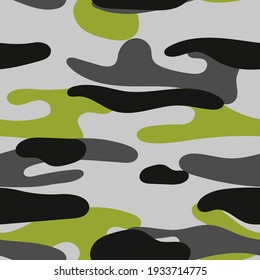 Military camouflage seamless pattern. Khaki texture. Trendy background. Abstract color vector illustration. For design wallpaper, fabric, wrapping paper.