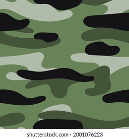 Military camouflage seamless pattern. Khaki texture. Trendy background. Abstract color vector illustration. For design wallpaper, fabric, wrapping paper.